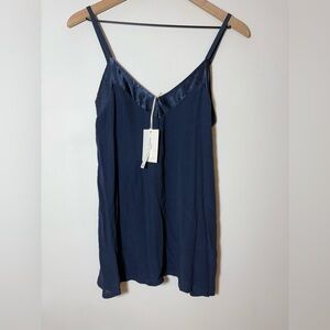 Milio Milano made in Italy Navy Blue Satin Trim Cami Top Size M NWT